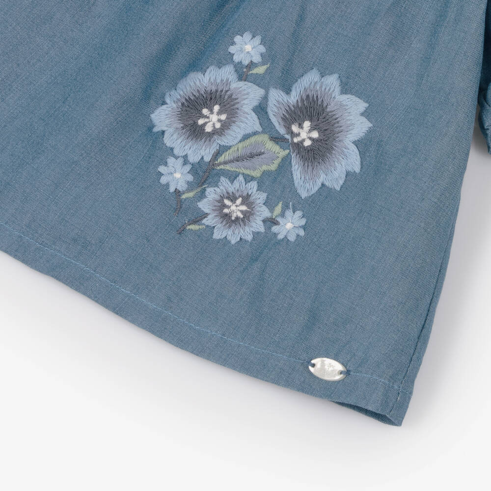 Tartine et Chocolat-Girls Chambray Dress with Floral Embroidery | Childrensalon Outlet