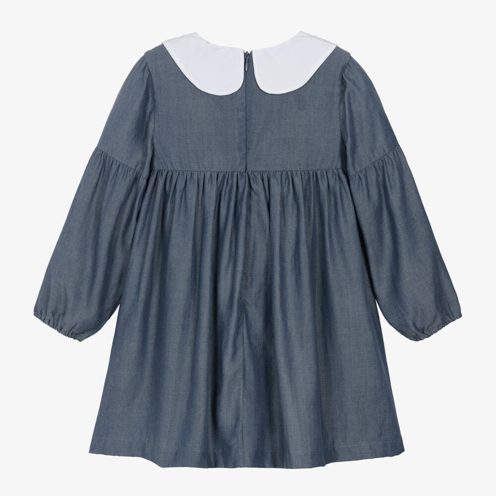 Tartine et Chocolat-Girls Chambray Embroidered Collar Dress | Childrensalon Outlet