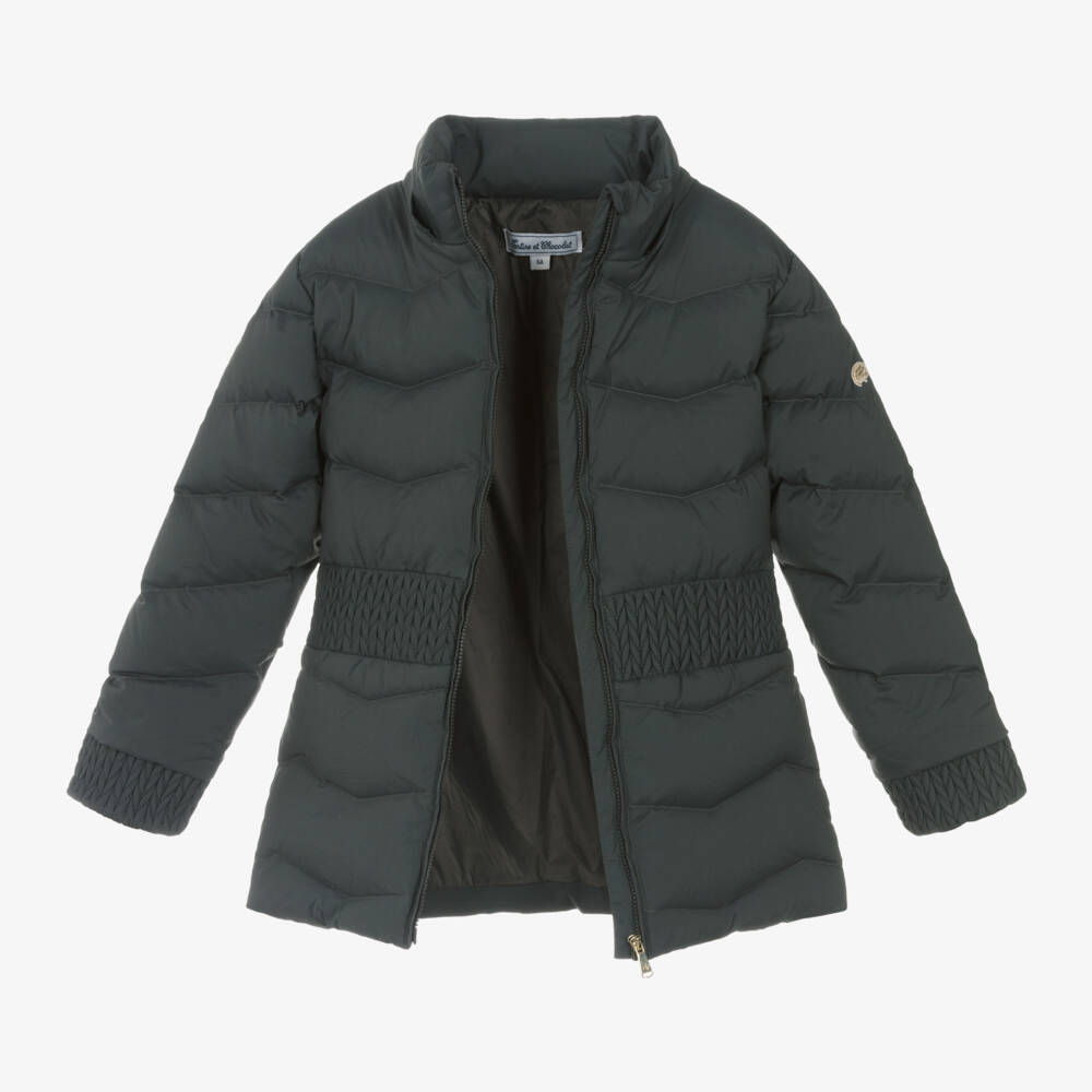 Tartine et Chocolat-Girls Charcoal Quilted Puffer Jacket | Childrensalon Outlet