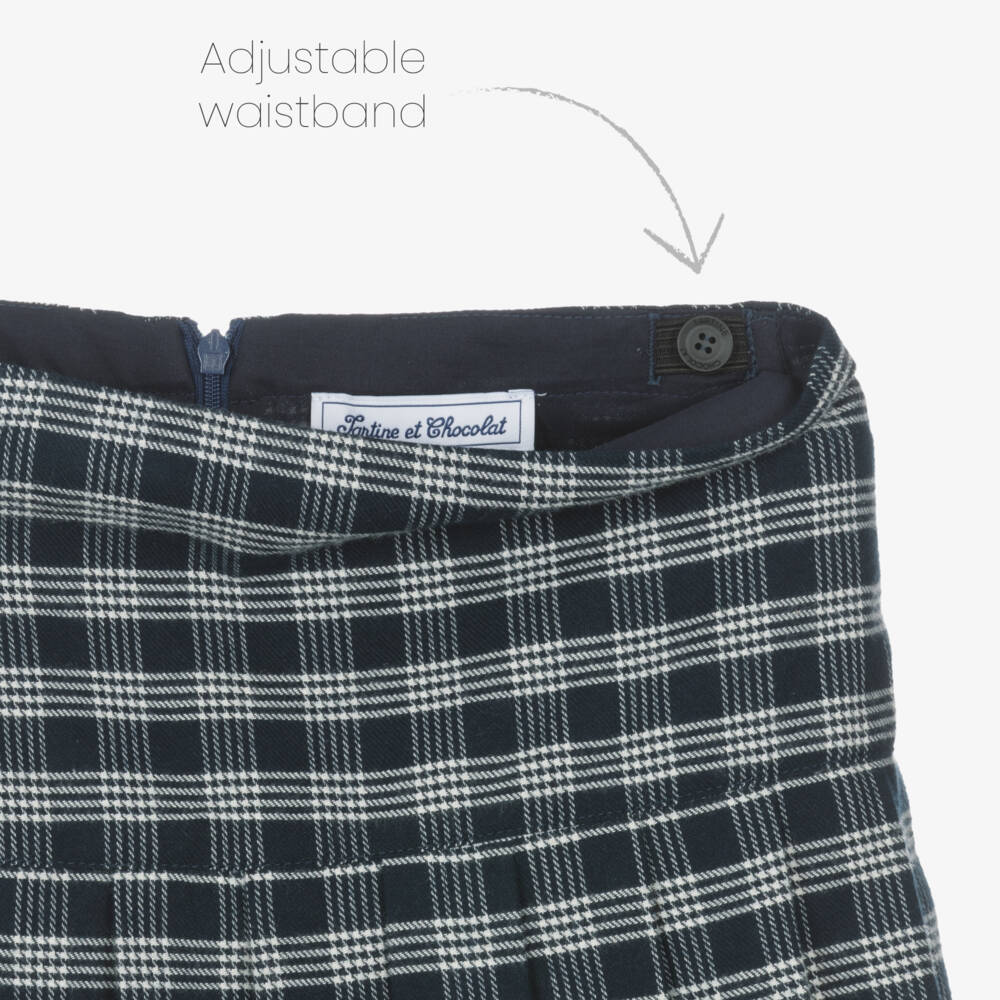 Tartine et Chocolat-Girls Checked Cotton Skirt in Blue | Childrensalon Outlet