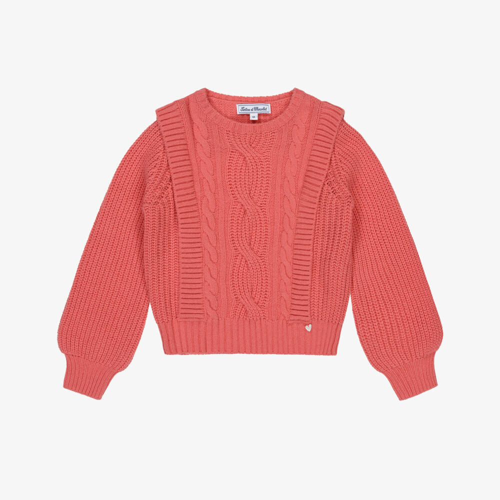 Tartine et Chocolat-Girls Coral Cable Knit Jumper | Childrensalon Outlet