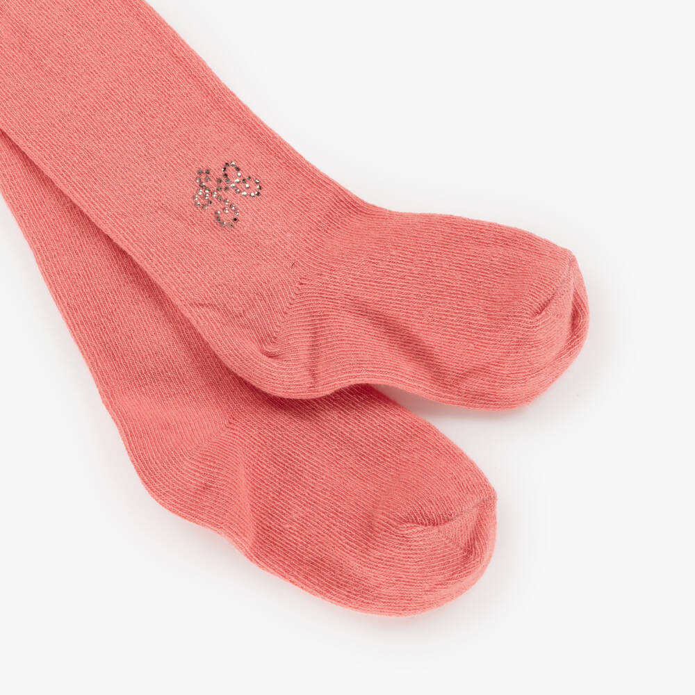 Tartine et Chocolat-Girls Coral Pink Cotton Tights | Childrensalon Outlet