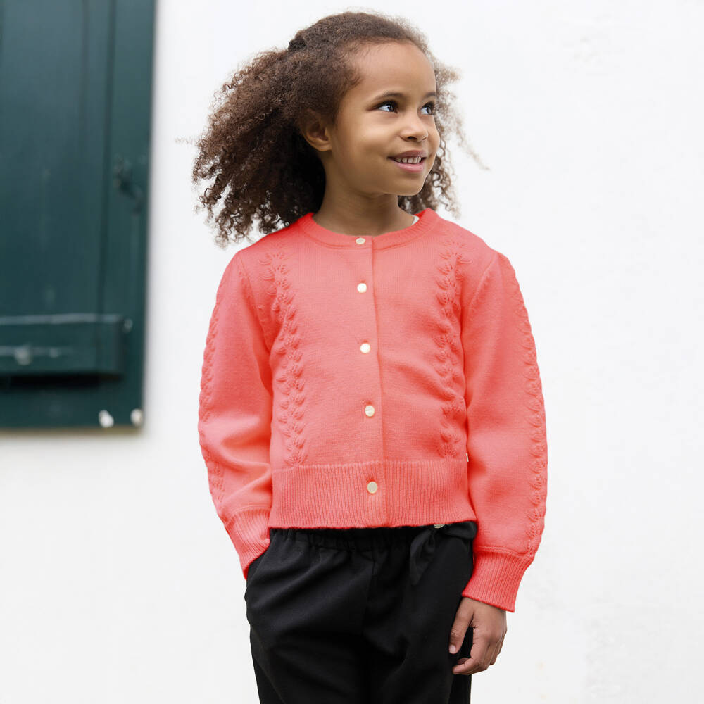 Tartine et Chocolat-Кардиган из коралловой шерсти и кашемира для девочек | Childrensalon Outlet