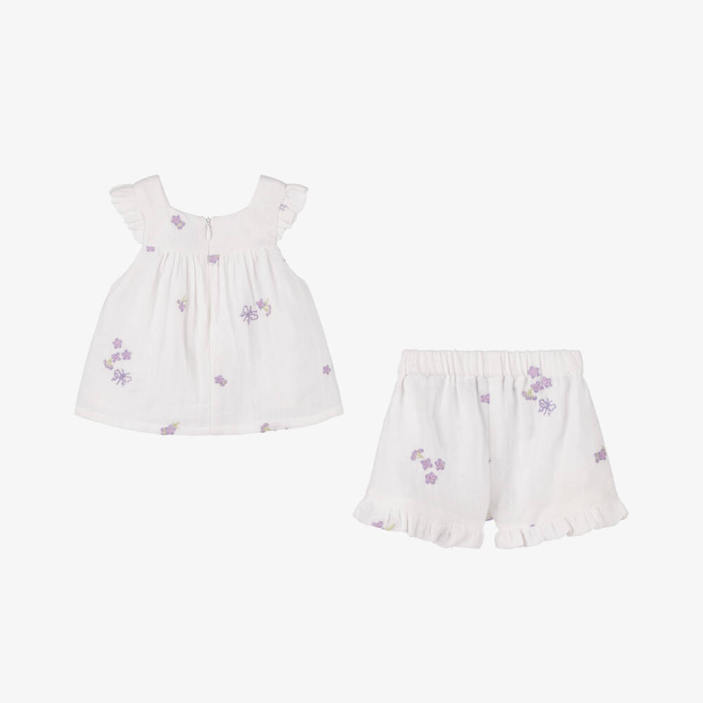 Tartine et Chocolat-Girls Cotton Ensemble with Floral Embroidery | Childrensalon Outlet