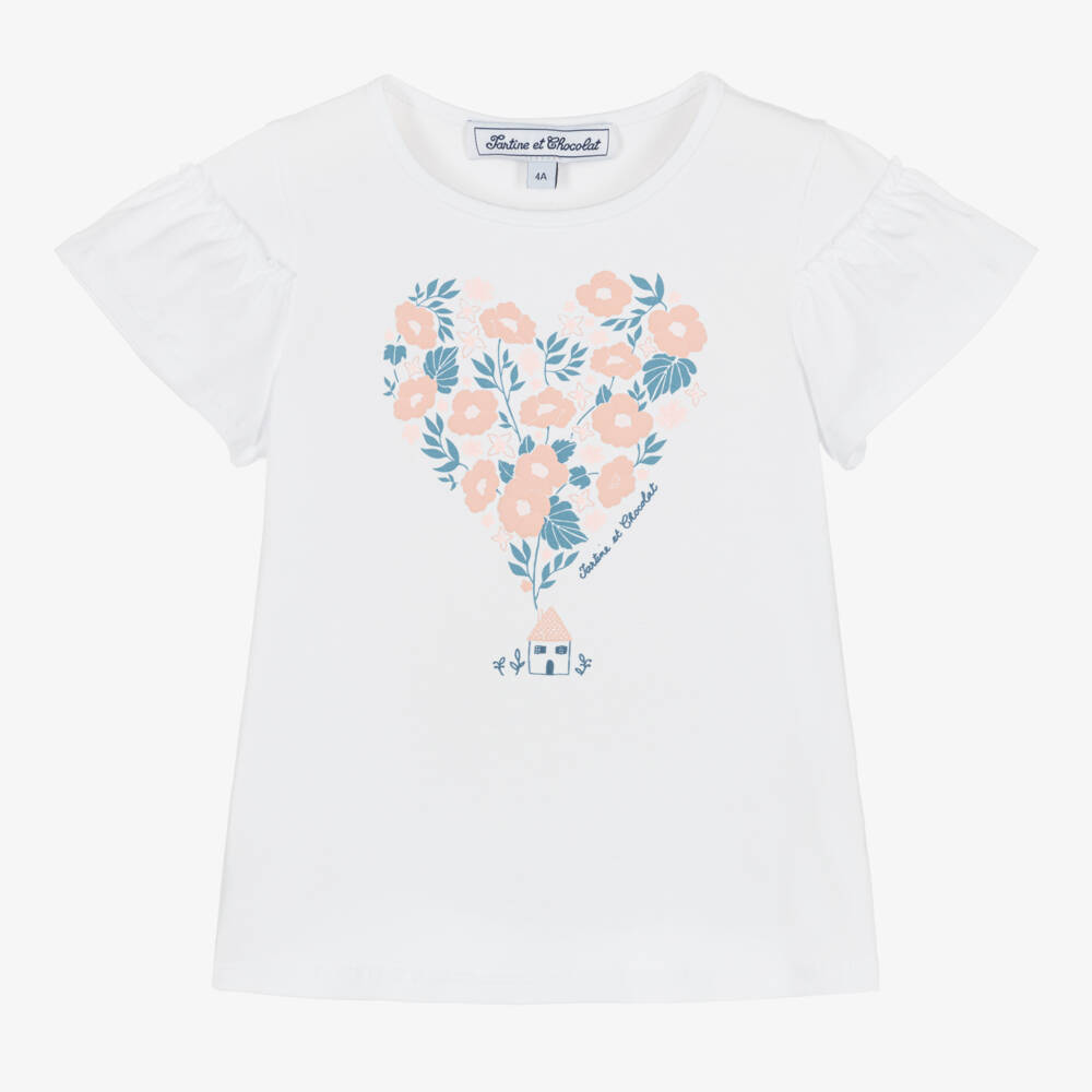 Tartine et Chocolat-Girls Cotton Tee with Floral Design | Childrensalon Outlet