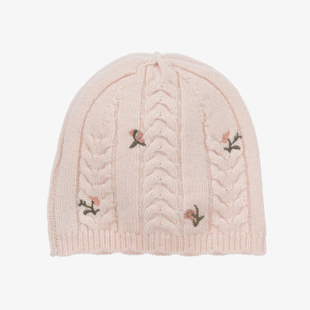 Tartine et Chocolat-Girls Cozy Pink Floral Knit Hat | Childrensalon Outlet