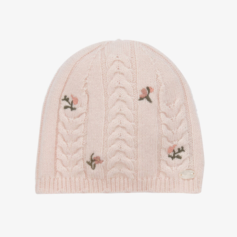 Tartine et Chocolat-Girls Cozy Pink Floral Knit Hat | Childrensalon Outlet