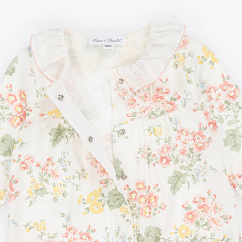 Tartine et Chocolat-Кремовый хлопковый ромпер с цветочным узором для девочек | Childrensalon Outlet