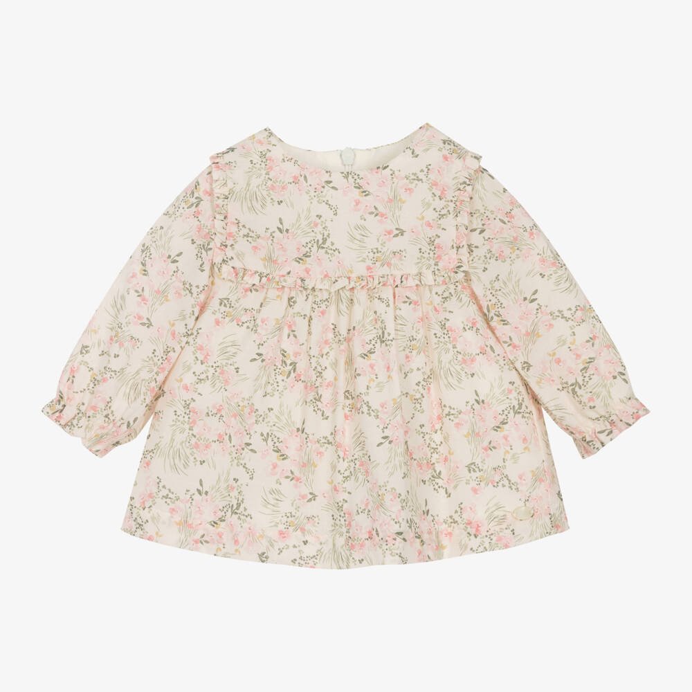 Tartine et Chocolat-Girls Cream Floral Cotton Top | Childrensalon Outlet