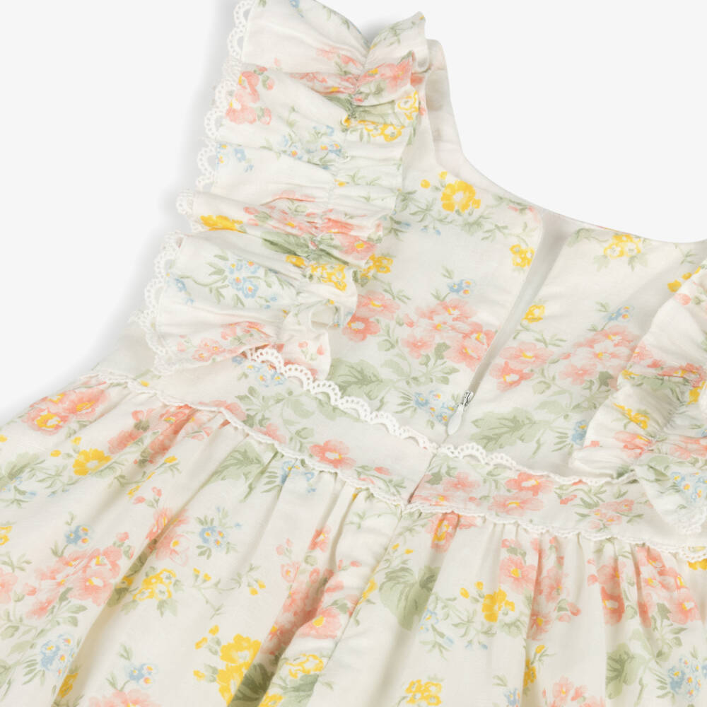 Tartine et Chocolat-Girls Cream Floral Ruffle Frock | Childrensalon Outlet
