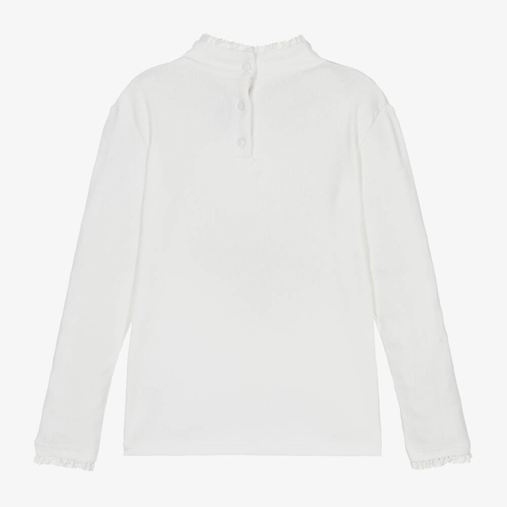 Tartine et Chocolat-Girls Cream Ribbed Cotton Turtleneck Top | Childrensalon Outlet