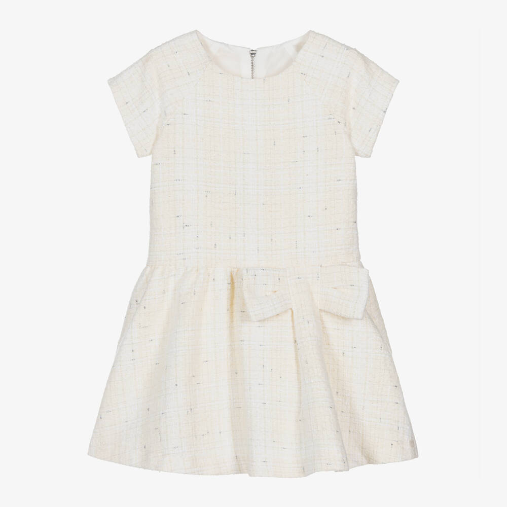 Tartine et Chocolat-Girls Cream Tweed Bow Dress | Childrensalon Outlet