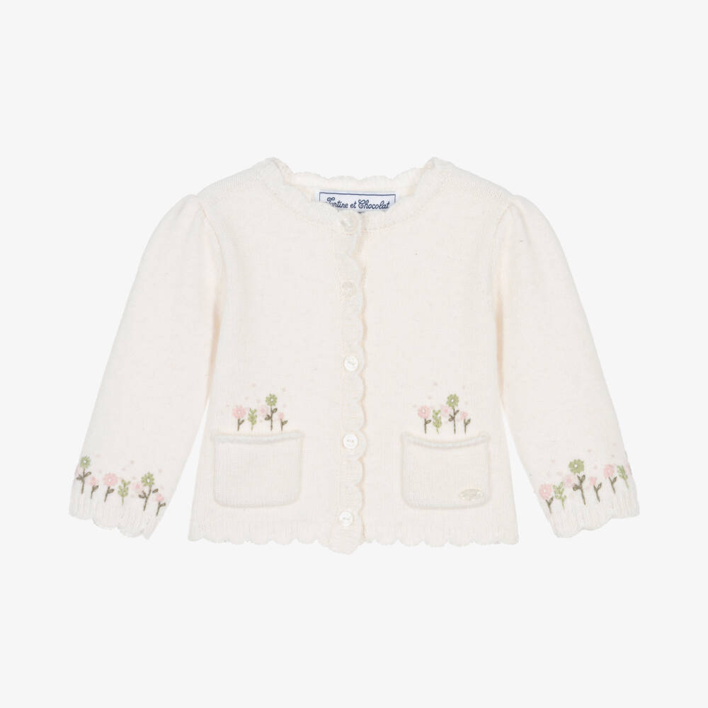 Tartine et Chocolat-Girls Cream Wool & Cashmere Cardigan | Childrensalon Outlet