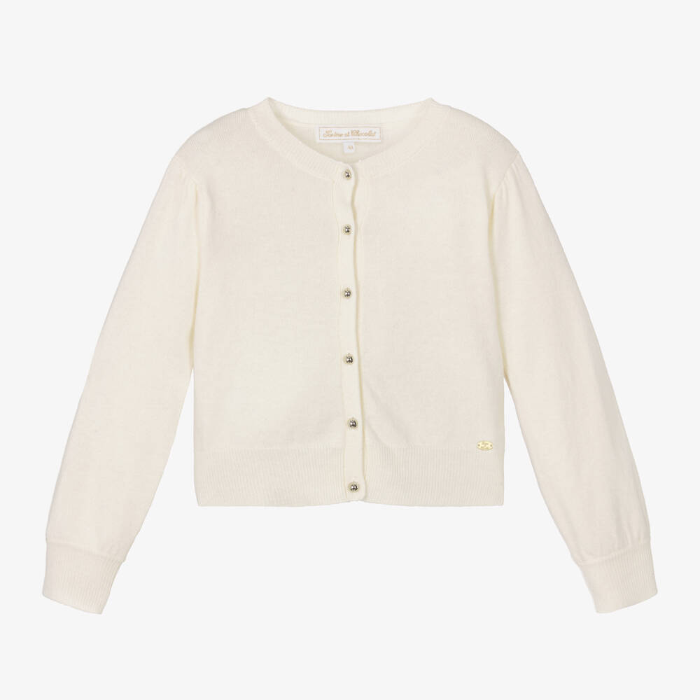 Tartine et Chocolat-Girls Cream Wool & Cashmere Cardigan | Childrensalon Outlet