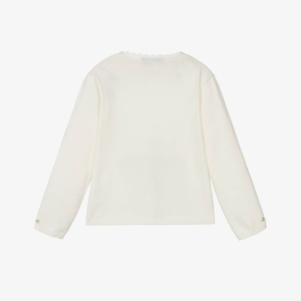 Tartine et Chocolat-Кремовый вязаный кардиган с цветами для девочек | Childrensalon Outlet