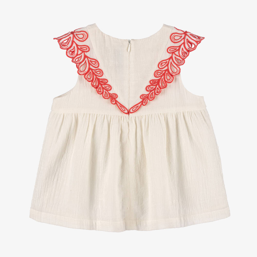 Tartine et Chocolat-Girls Creamy Cotton Top with Pink Details | Childrensalon Outlet