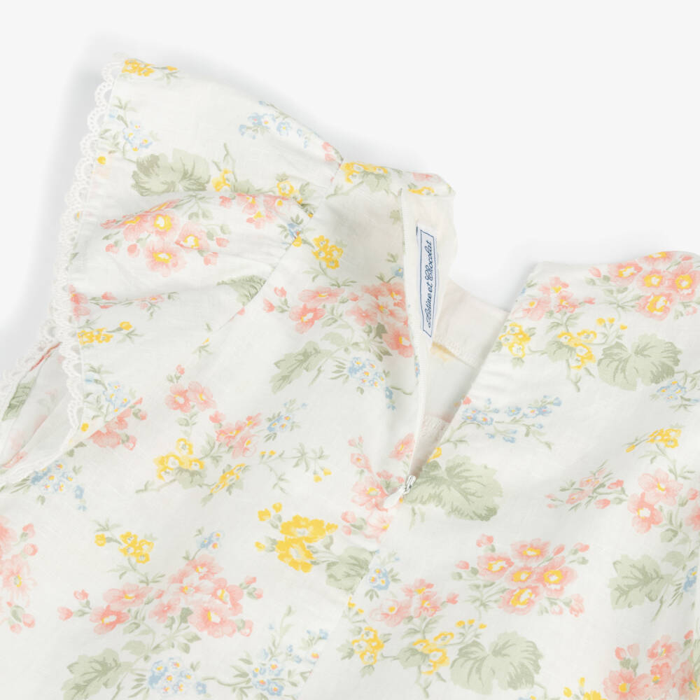 Tartine et Chocolat-Girls Creamy Linen Floral Top | Childrensalon Outlet