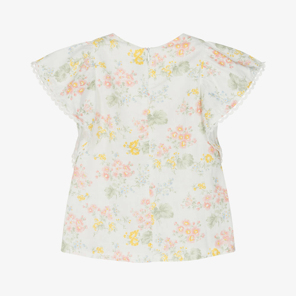 Tartine et Chocolat-Girls Creamy Linen Floral Top | Childrensalon Outlet