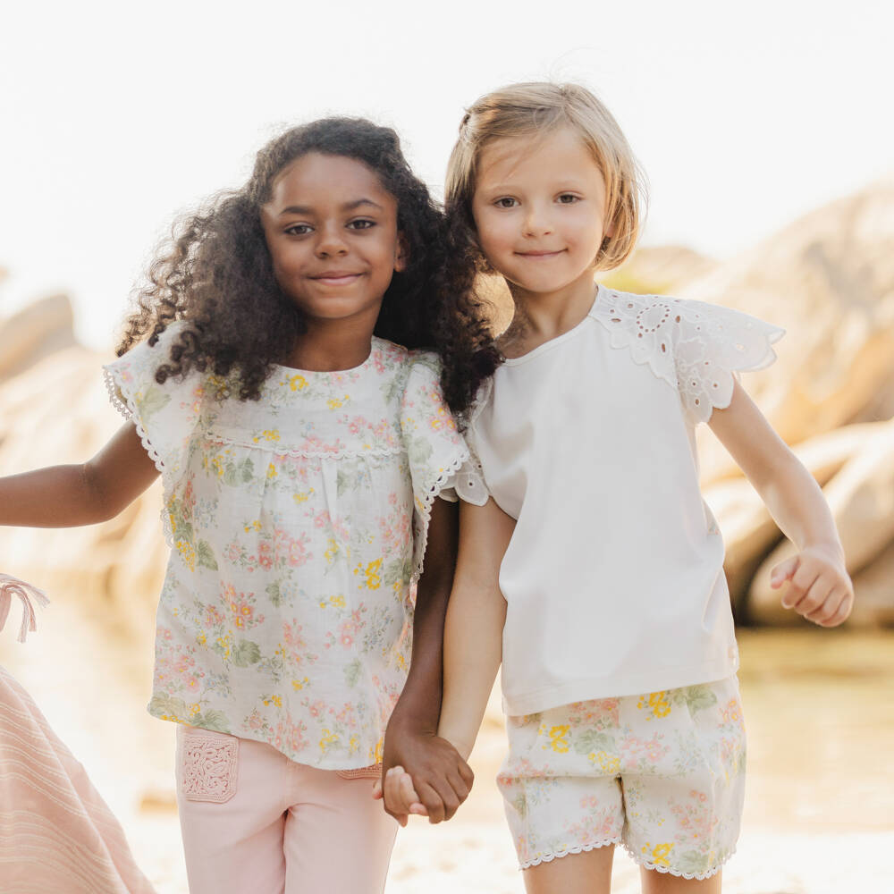 Tartine et Chocolat-Girls Creamy Linen Floral Top | Childrensalon Outlet