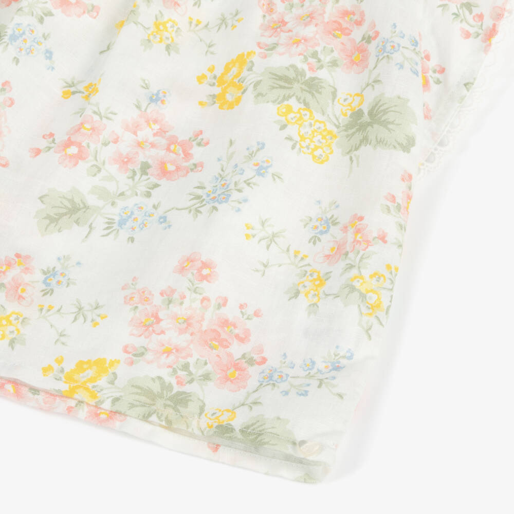 Tartine et Chocolat-Girls Creamy Linen Floral Top | Childrensalon Outlet