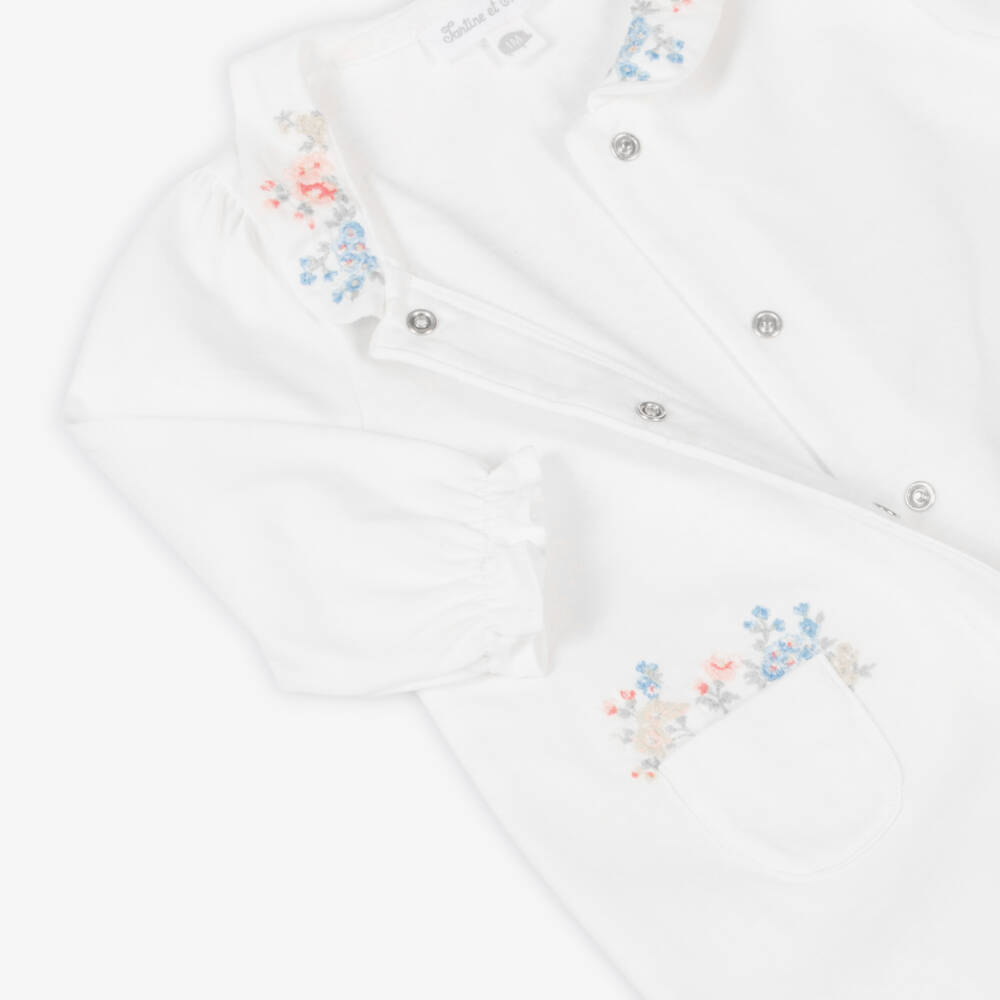 Tartine et Chocolat-Girls Delicate Floral Embroidered Sleepsuit | Childrensalon Outlet