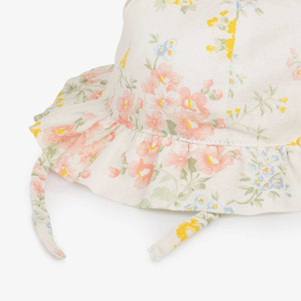 Tartine et Chocolat-Girls' Delicate Floral Ivory Sun Hat | Childrensalon Outlet