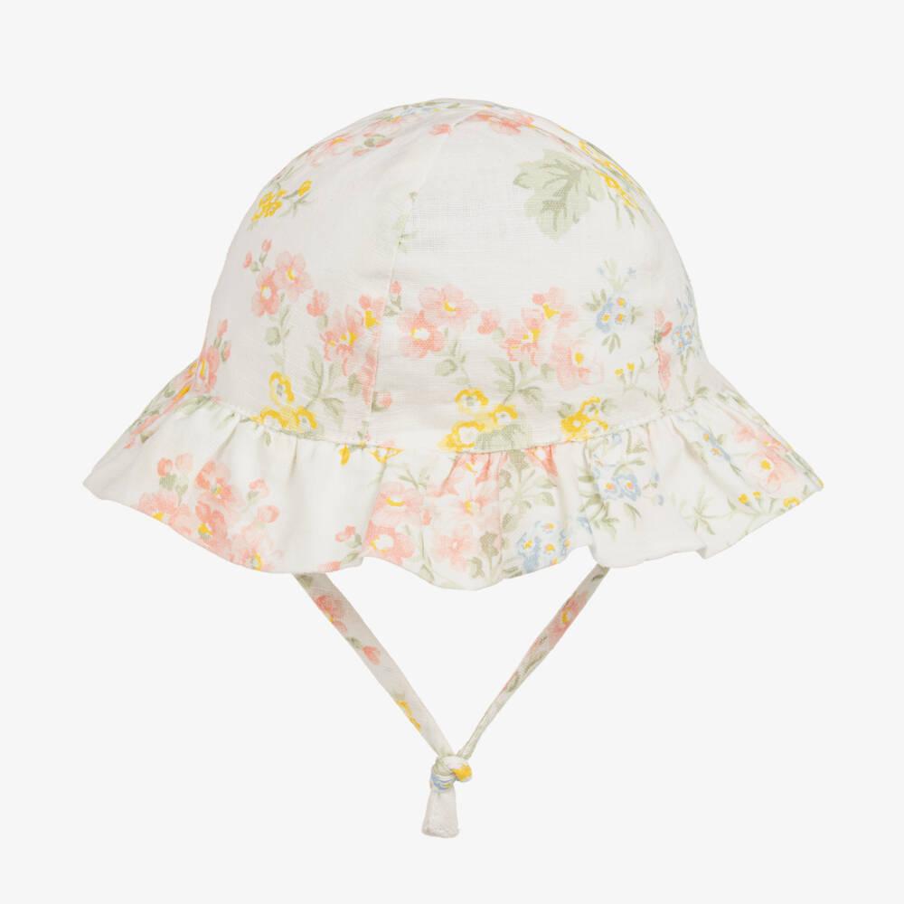 Tartine et Chocolat-Girls' Delicate Floral Ivory Sun Hat | Childrensalon Outlet
