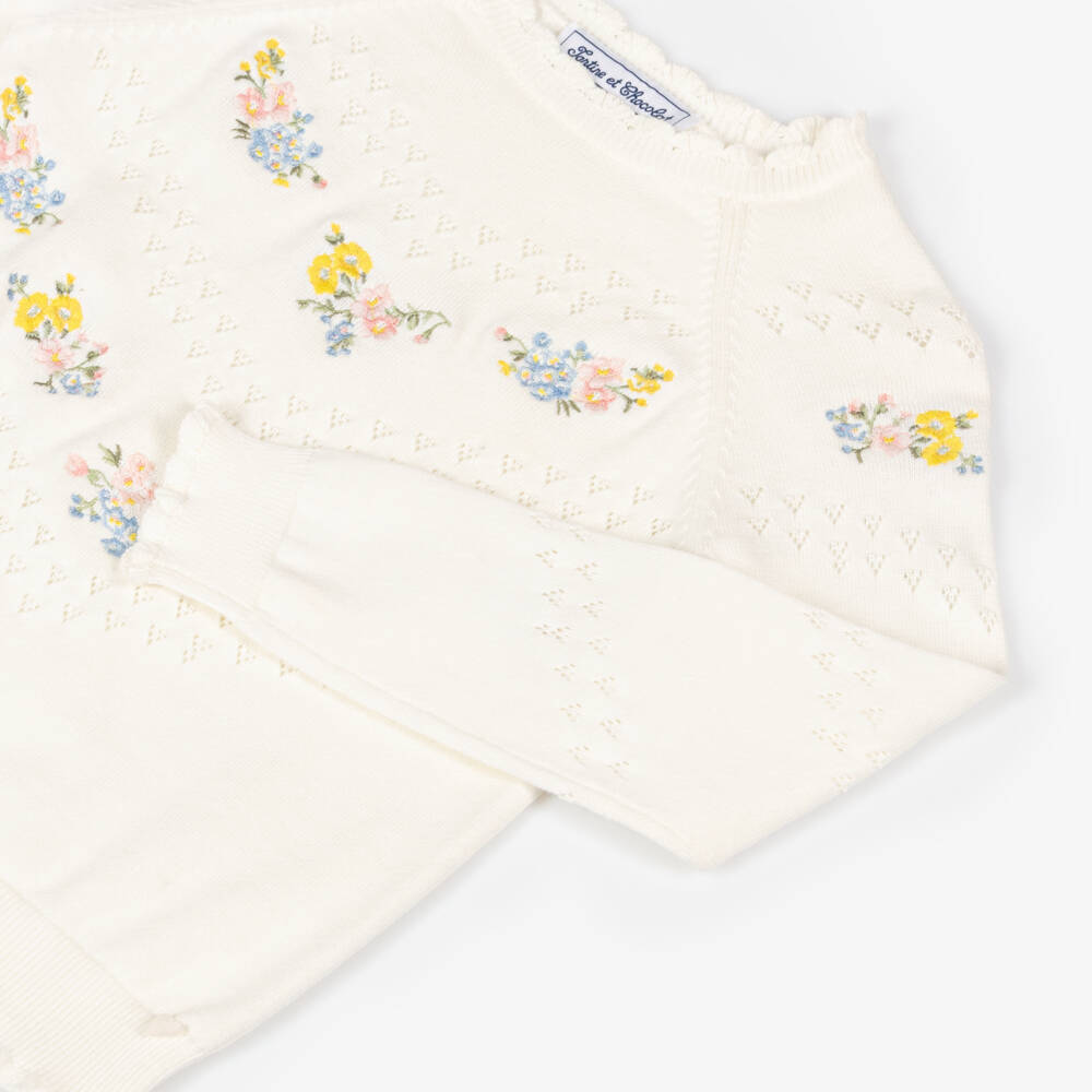 Tartine et Chocolat-Girls Delicate Ivory Bloom Sweater | Childrensalon Outlet