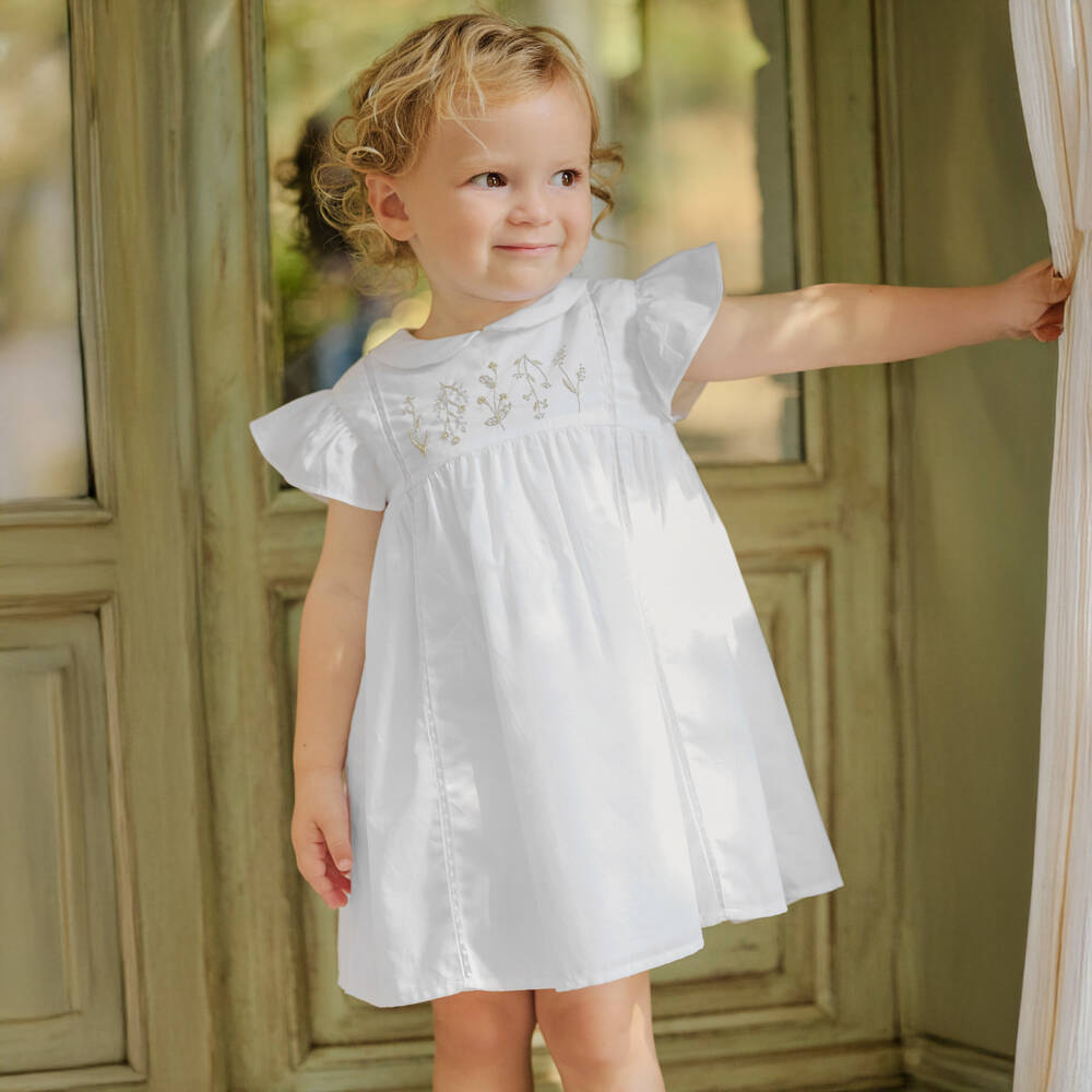 Tartine et Chocolat-فستان أبيض مطرز للبنات | Childrensalon Outlet