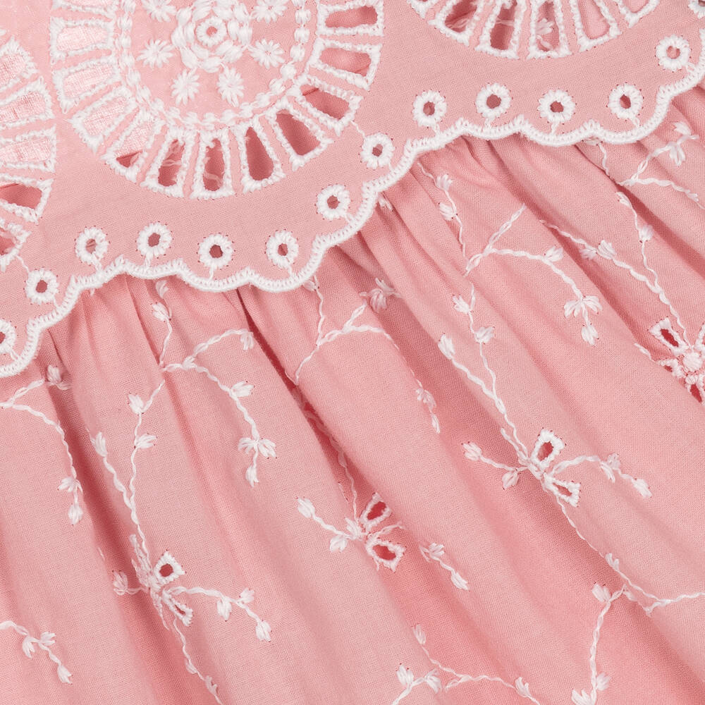 Tartine et Chocolat-Girls Dusky Pink Cotton Broderie Anglaise Dress | Childrensalon Outlet