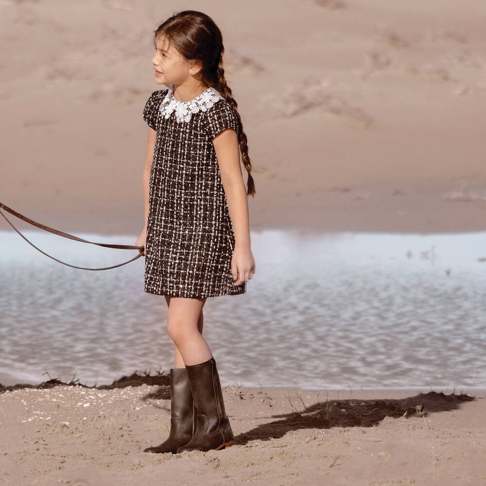 Tartine et Chocolat-Girls Elegant Black Tweed Dress | Childrensalon Outlet