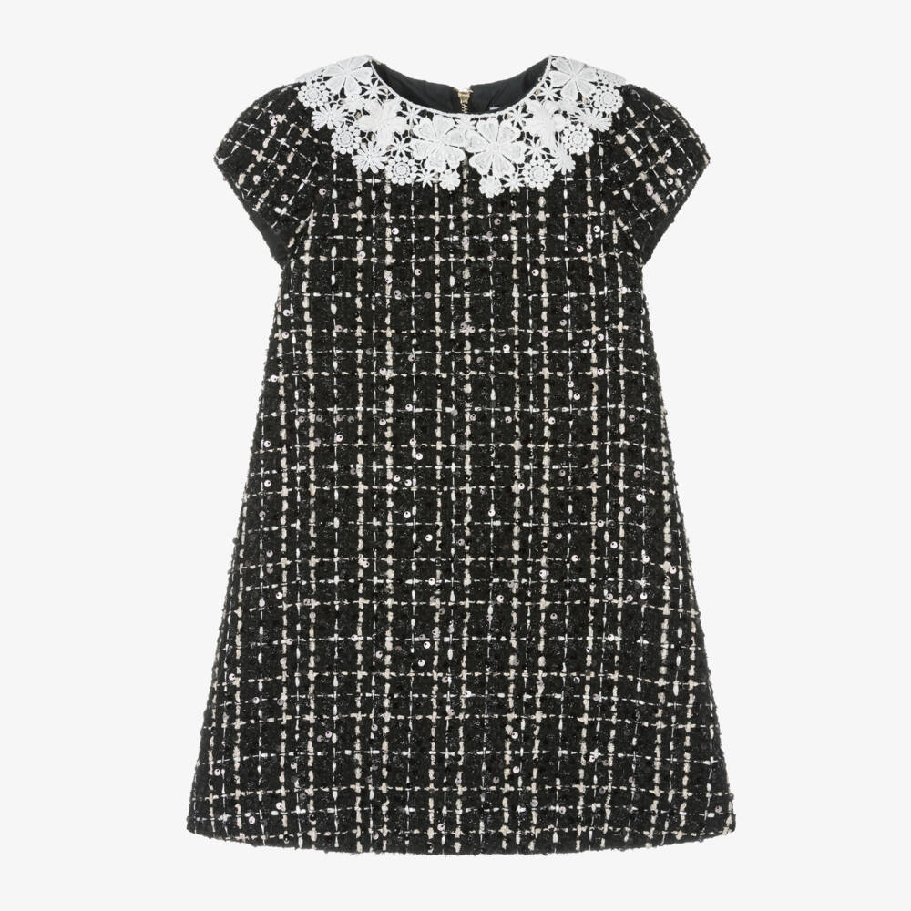 Tartine et Chocolat-Girls Elegant Black Tweed Dress | Childrensalon Outlet