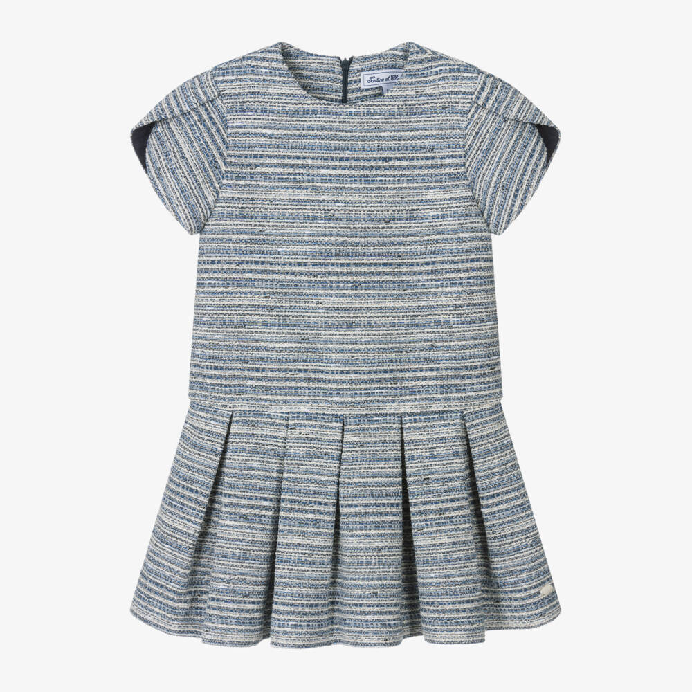 Tartine et Chocolat-Girls Elegant Blue Tweed Dress | Childrensalon Outlet