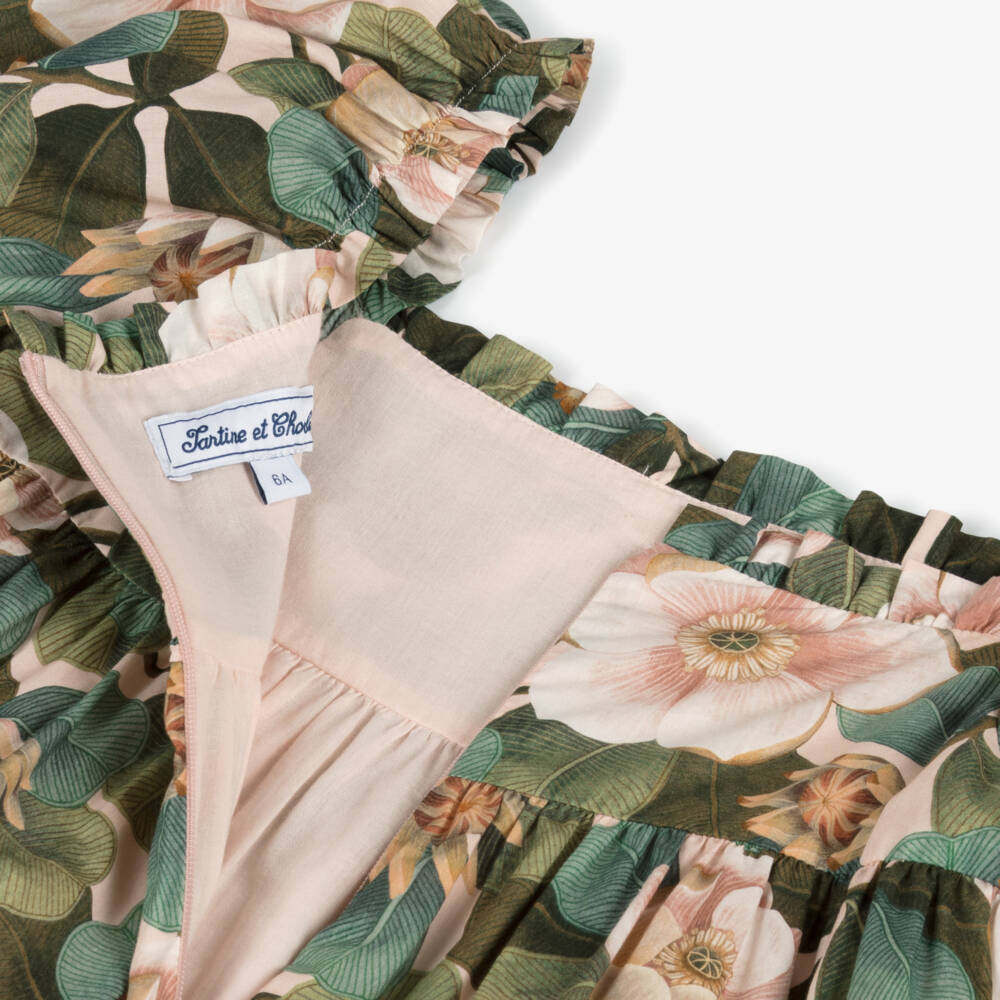Tartine et Chocolat-Girls Elegant Green Liberty Dress | Childrensalon Outlet