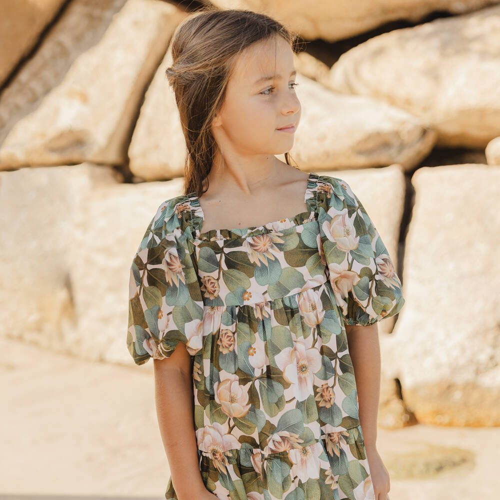 Tartine et Chocolat-Girls Elegant Green Liberty Dress | Childrensalon Outlet