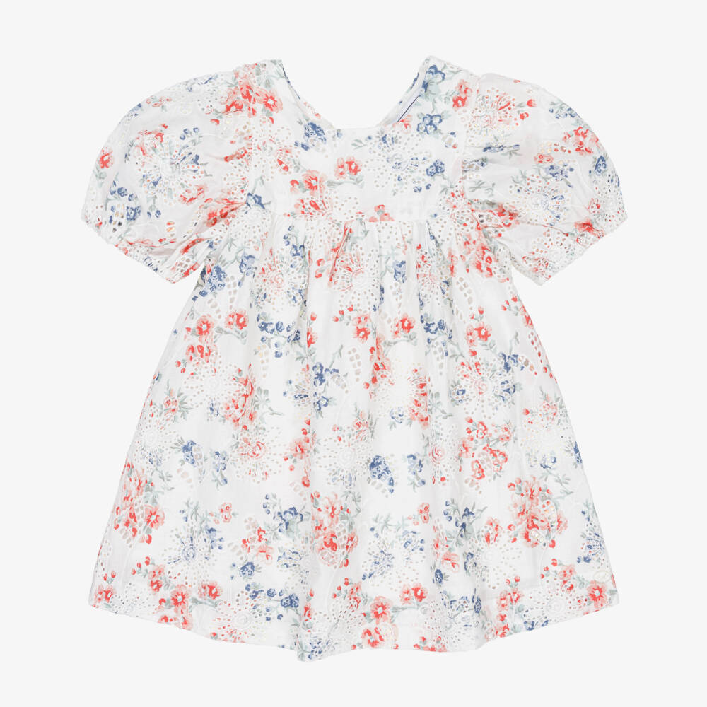 Tartine et Chocolat-Girls Elegant White Floral Embroidered Dress | Childrensalon Outlet