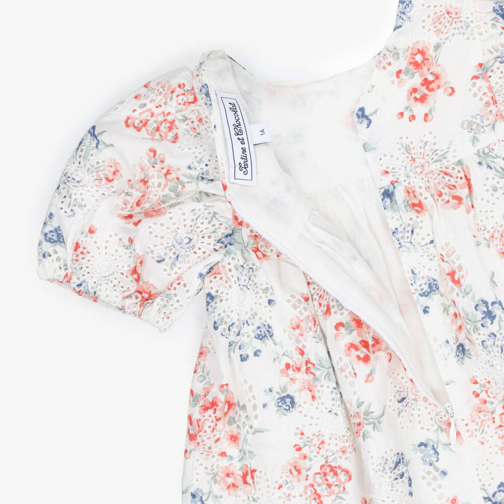 Tartine et Chocolat-فستان أبيض أنيق للبنات بتطريز زهور | Childrensalon Outlet