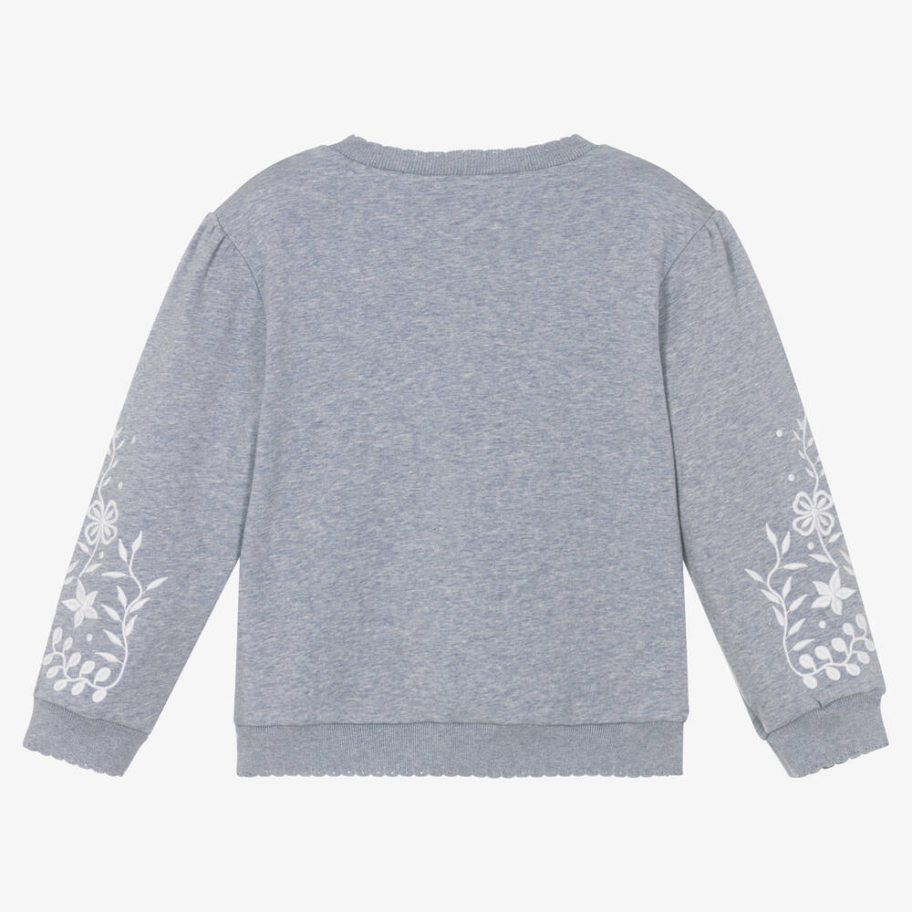 Tartine et Chocolat-Girls Embroidered Blue Marl Sweatshirt | Childrensalon Outlet