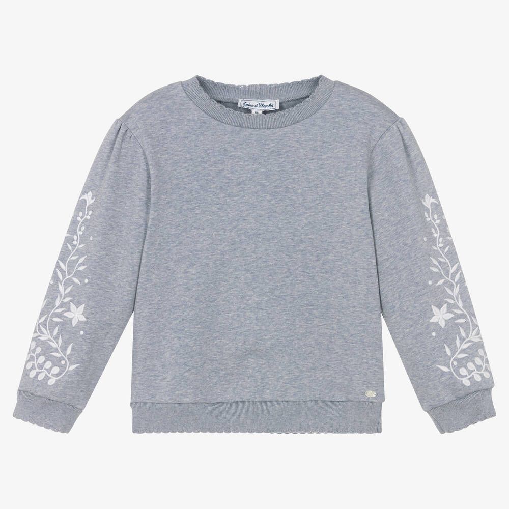 Tartine et Chocolat - Girls Embroidered Blue Marl Sweatshirt | Childrensalon