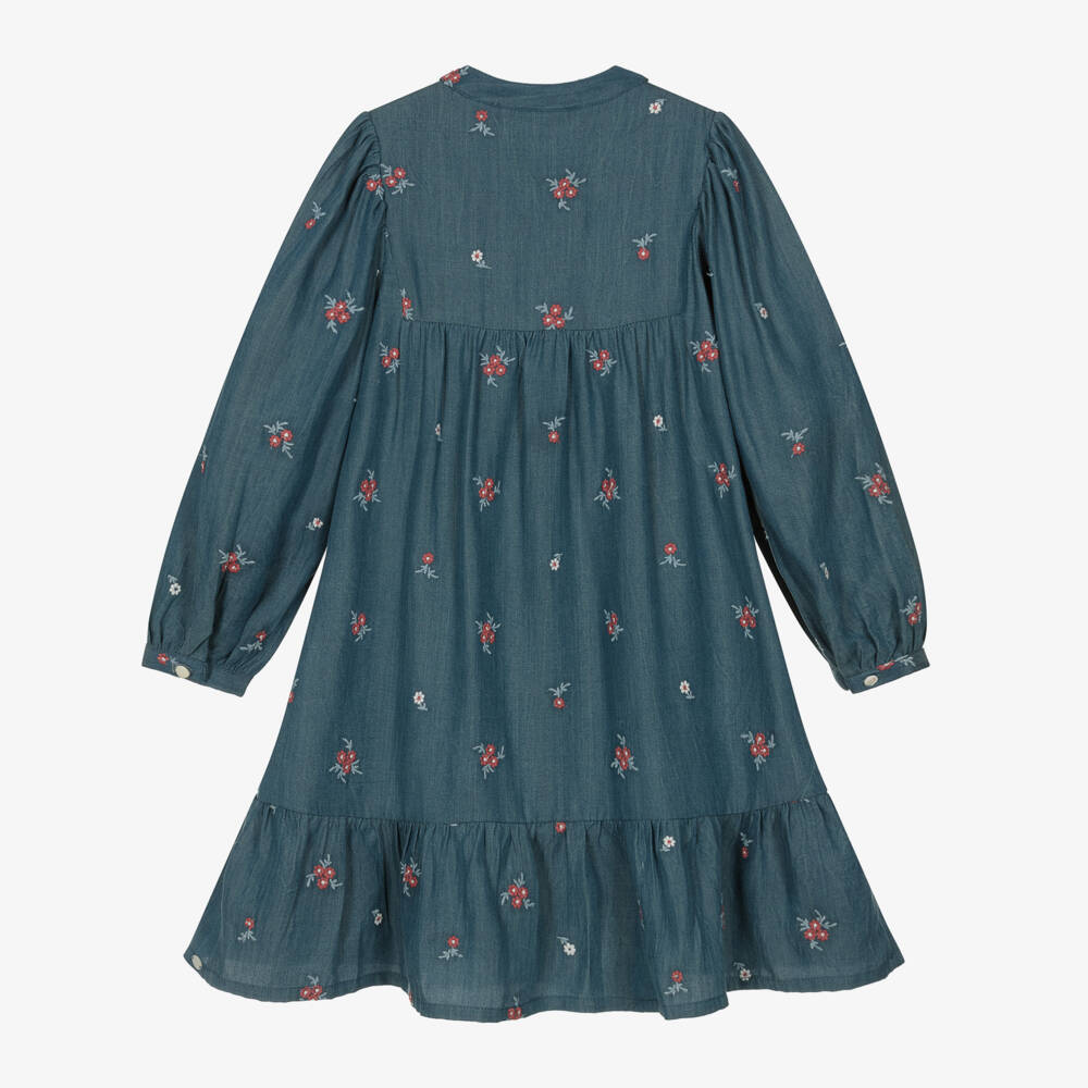 Tartine et Chocolat-Girls Embroidered Chambray Floral Dress | Childrensalon Outlet