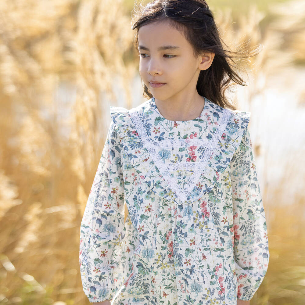 Tartine et Chocolat-فستان بطبعة ليبرتي قطن لون أزرق | Childrensalon Outlet