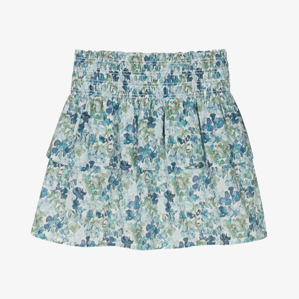 Tartine et Chocolat-Girls Floral Blue Cotton Skirt | Childrensalon Outlet