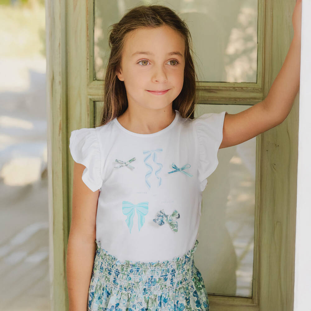 Tartine et Chocolat-Girls Floral Blue Cotton Skirt | Childrensalon Outlet