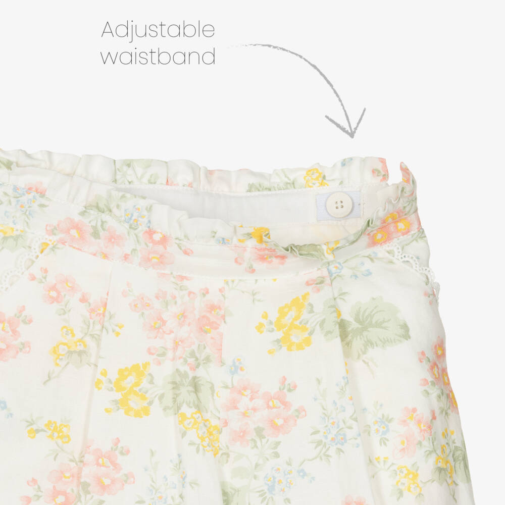 Tartine et Chocolat-Girls Floral Ivory Linen Shorts | Childrensalon Outlet