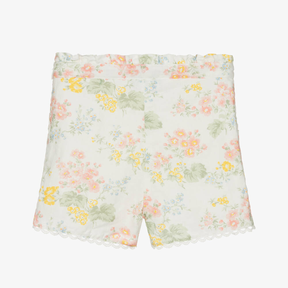 Tartine et Chocolat-Girls Floral Ivory Linen Shorts | Childrensalon Outlet