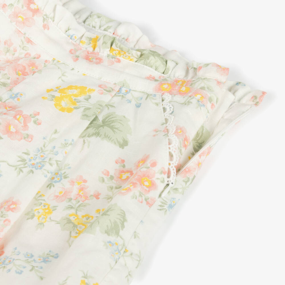Tartine et Chocolat-Girls Floral Ivory Linen Shorts | Childrensalon Outlet