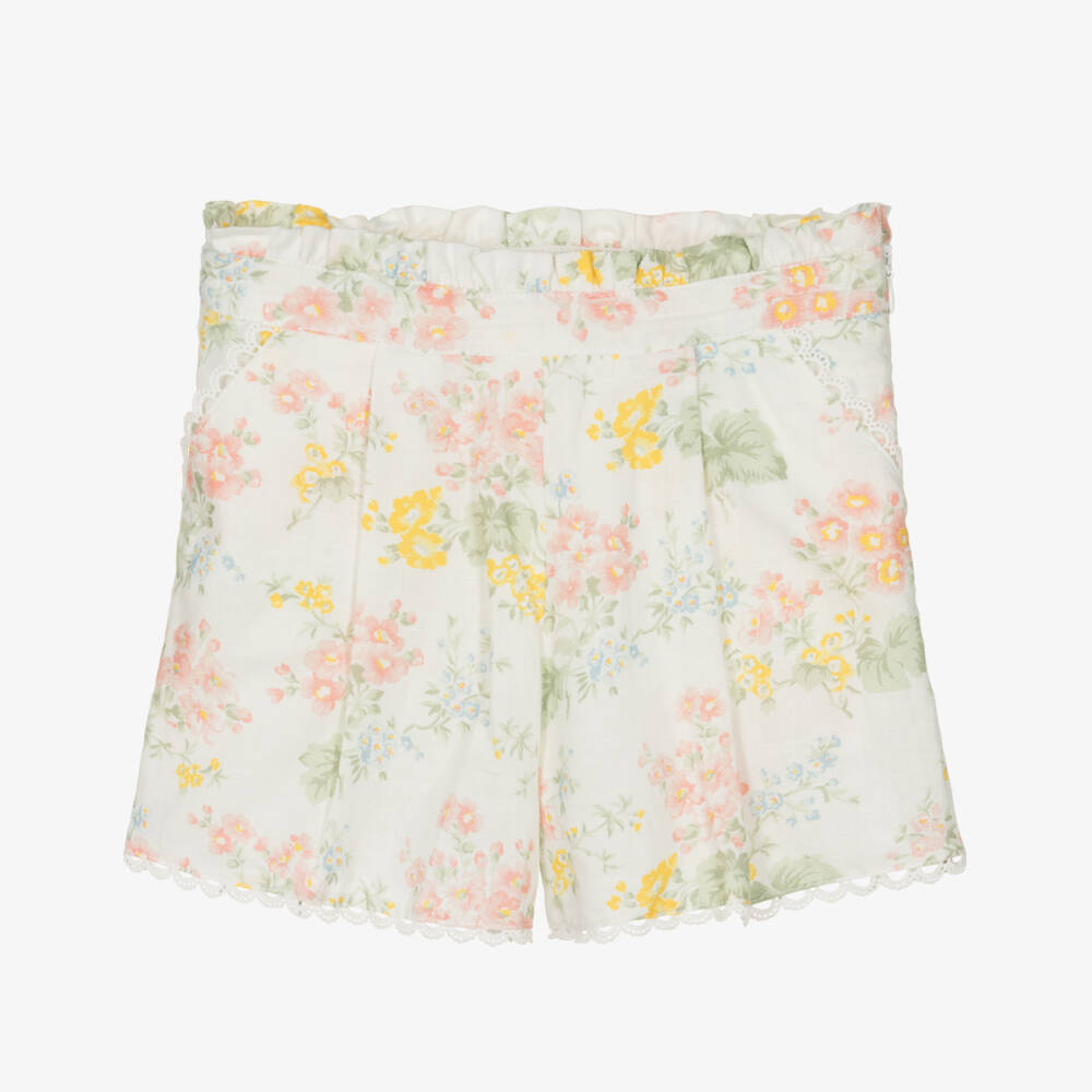 Tartine et Chocolat-Girls Floral Ivory Linen Shorts | Childrensalon Outlet