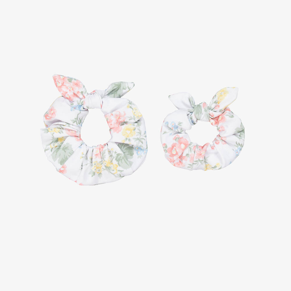 Tartine et Chocolat-Girls Floral Ivory & Pink Scrunchie Duo | Childrensalon Outlet