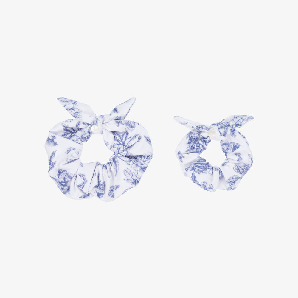 Tartine et Chocolat-Girls Floral White & Blue Scrunchies Set | Childrensalon Outlet