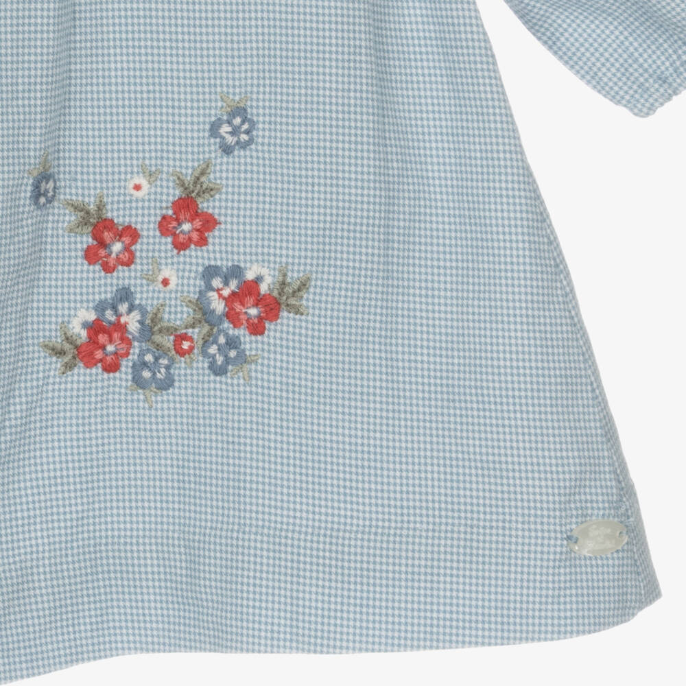 Tartine et Chocolat-فستان أطفال بناتي قطن جينغهام لون أزرق | Childrensalon Outlet